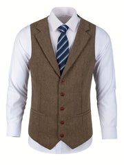 Men's Slim-Fit Vintage V-Neck Sleeveless Business Vest – All-Season Formal Waistcoat