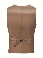 Men's Slim-Fit Vintage V-Neck Sleeveless Business Vest – All-Season Formal Waistcoat