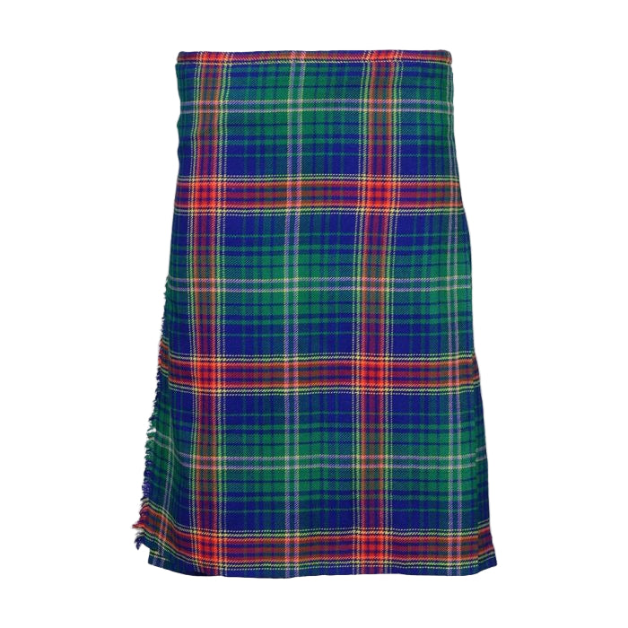 Plaid skirt with blue, green, and red pattern on a white background