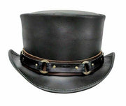 Men's Black Leather Steampunk Top Hat – Vintage Gothic Victorian Western Costume Hat