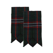 Two black plaid ribbons with red and white stripes on a white background