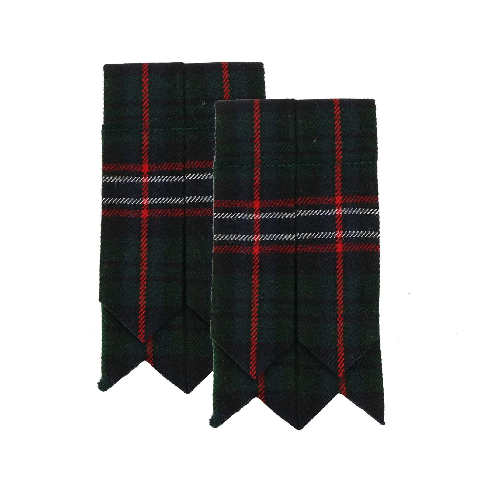 Two black plaid ribbons with red and white stripes on a white background