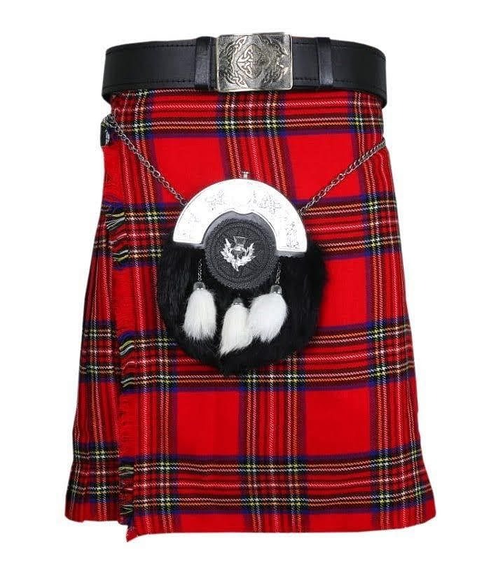Royal Stewart Scottish Tartan Kilt Outfit for Men – 9 Piece Traditional Highland Dress Set with Sporran, Belt & Accessories