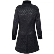 Men’s Black Gothic Victorian Coat – Brocade Tailcoat with Velvet Trim