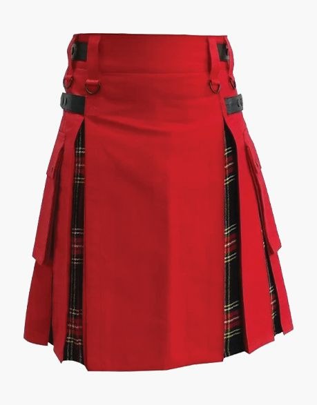 Scottish Hybrid Red & Black Stewart Tartan Utility Kilt – Men’s Modern Work & Casual Hybrid Kilt with Pockets