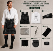 Black Watch Scottish Traditional Highland Dress Tartan Kilt Outfit – 9 Pieces