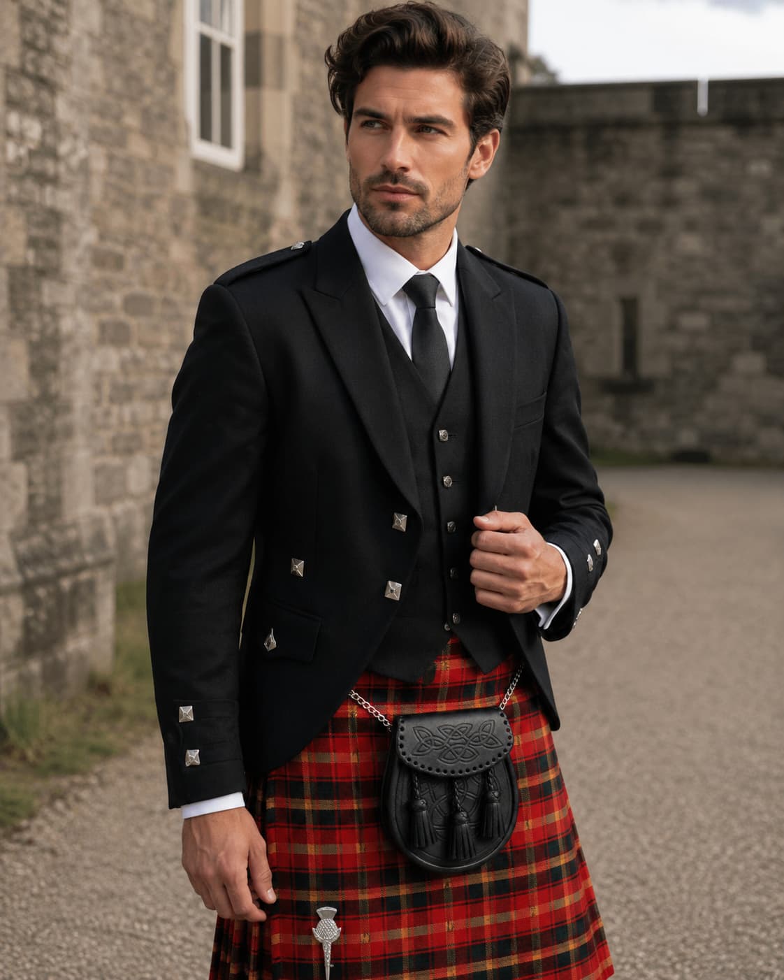 Maple Leaf Canadian Tartan Kilt Outfit Set – Traditional Scottish Highland Kilt with Sporran & Kilt Pin