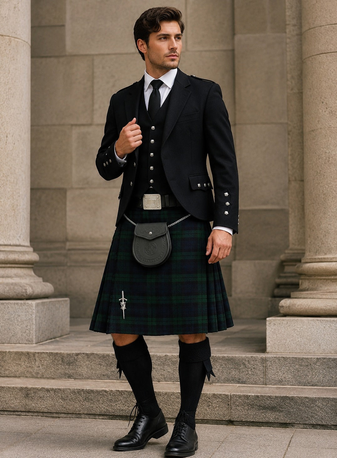 Black Watch Scottish Men's Traditional Highland Dress Tartan Kilt
