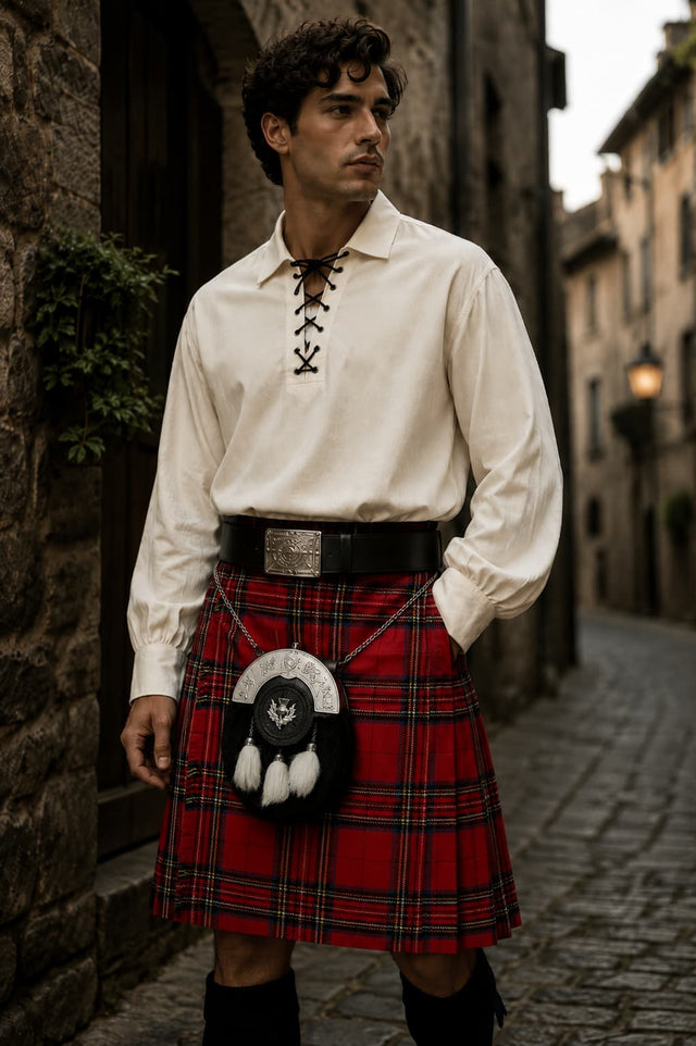 Royal Stewart Tartan Kilt for Men – Traditional Scottish Highland Plaid Kilt with Sporran & Belt | Premium Red Tartan Utility Kilt