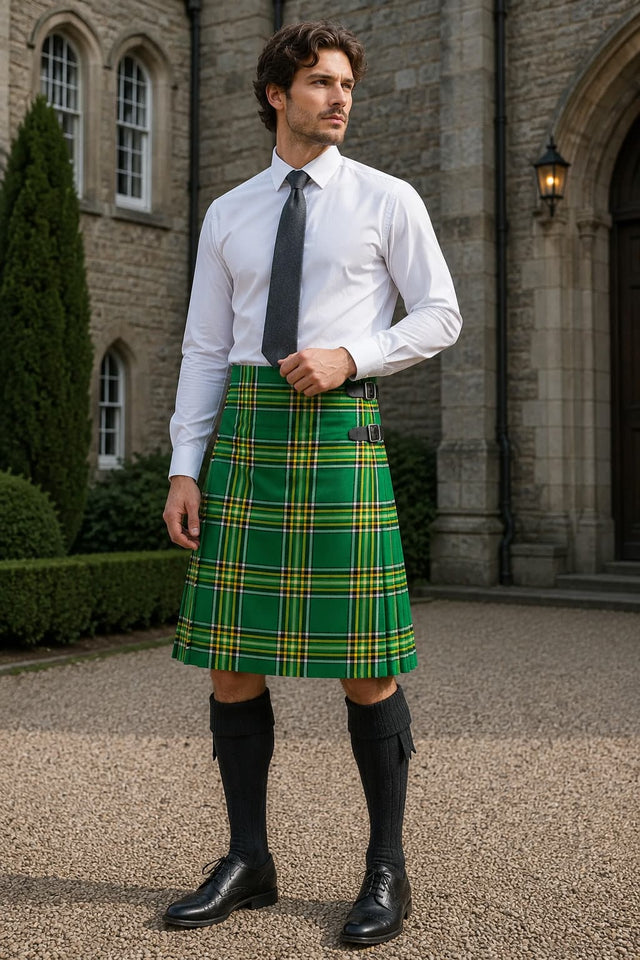 Irish Heritage Green Tartan 8-yard Kilt for Men – Traditional Scottish Plaid Kilt