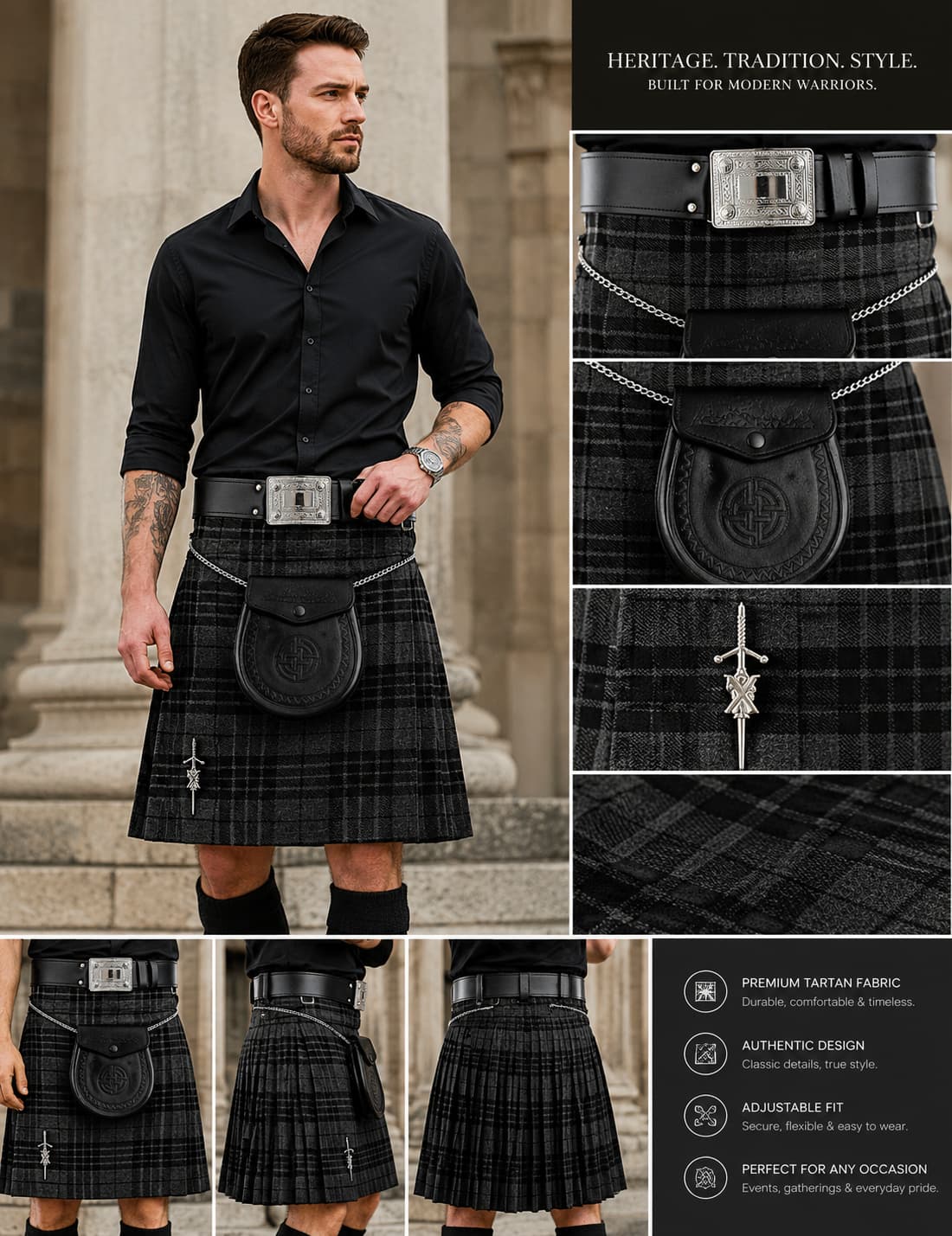 Black Watch Tartan Utility Kilt – Traditional Style with Modern Comfort