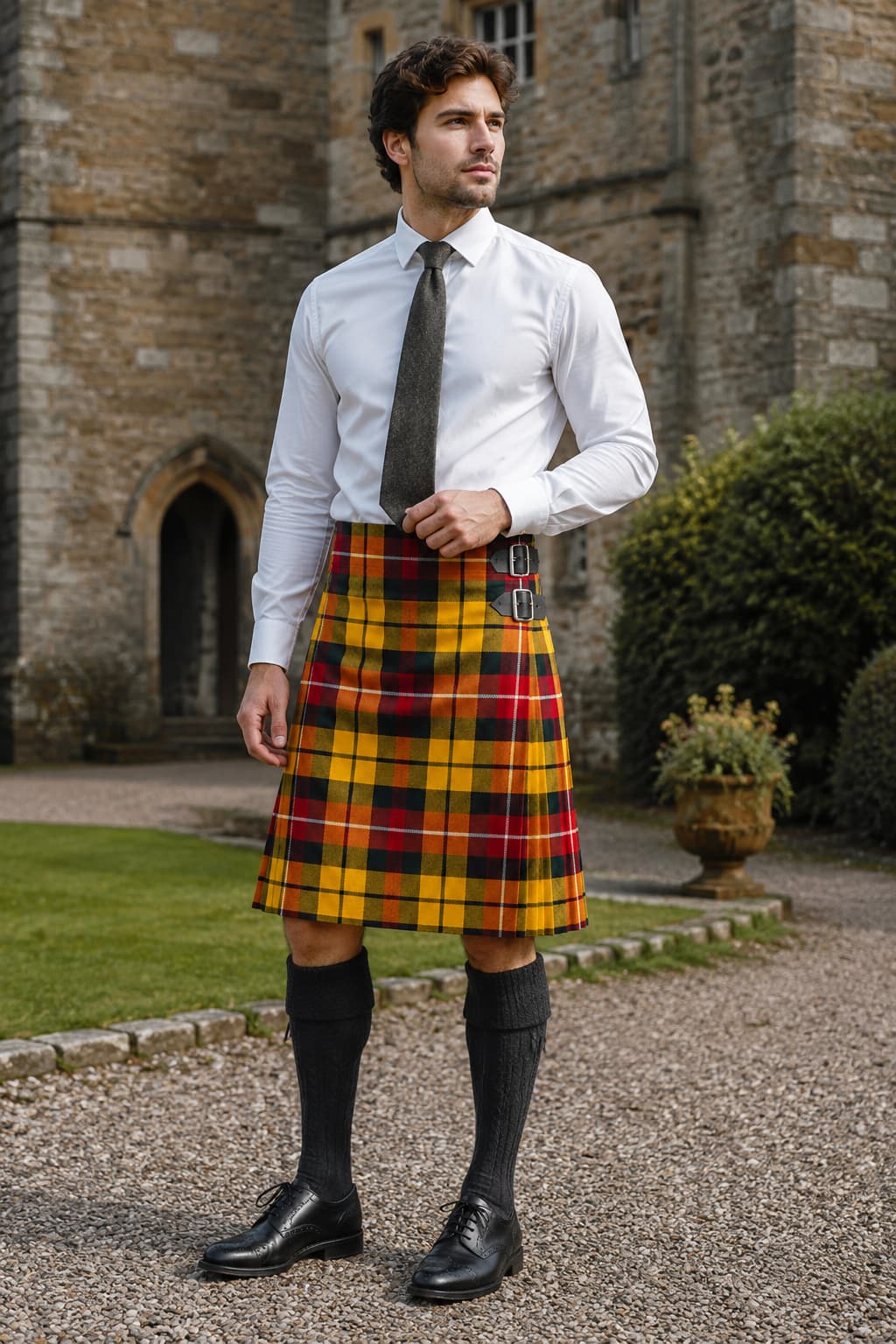 Royal Stewart Tartan 8-yard Kilt for Men – Traditional Scottish Plaid Kilt with Adjustable Leather Straps