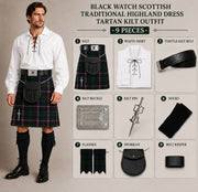 Black Watch Scottish Traditional Highland Dress Tartan Kilt Outfit – 9 Pieces