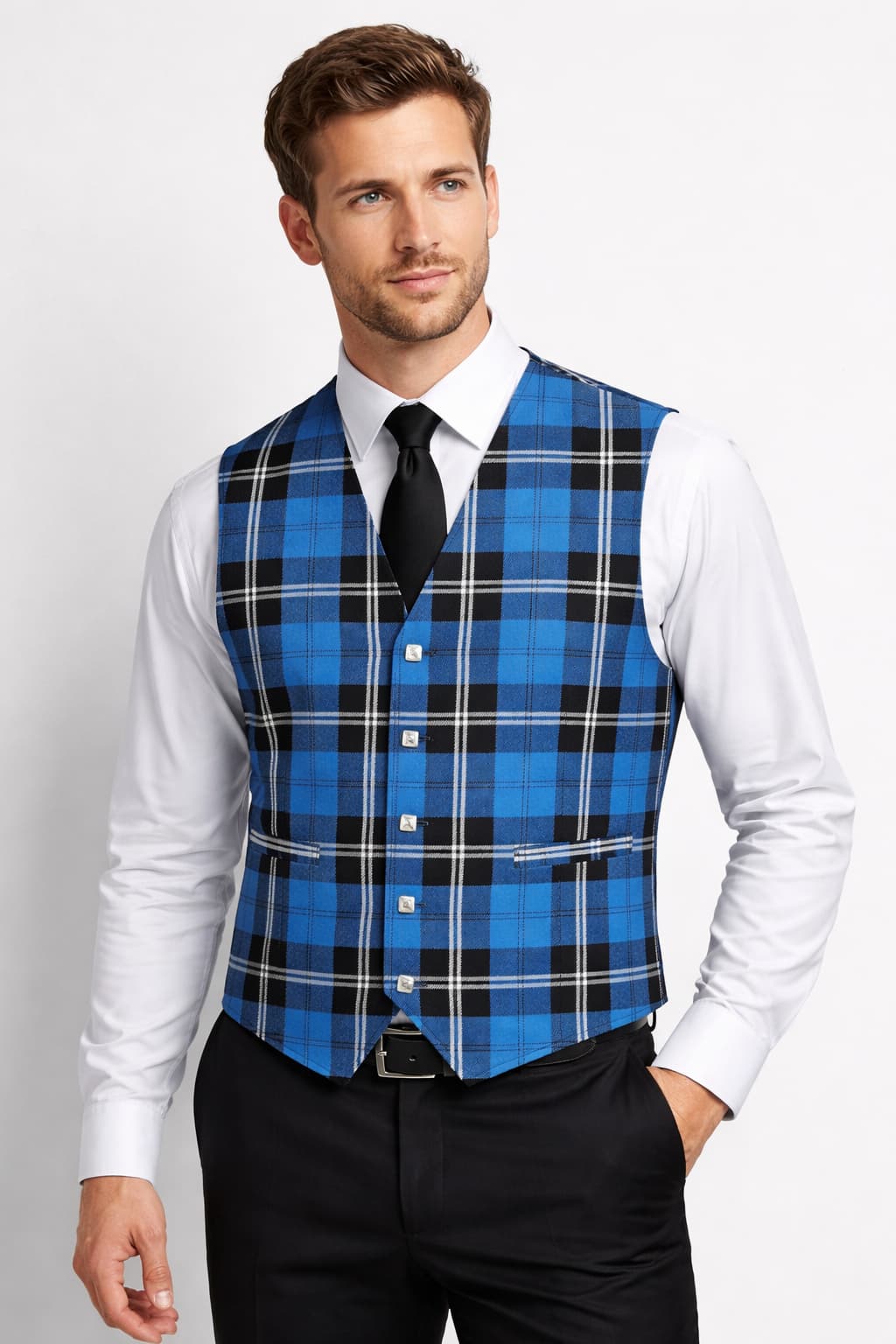 Ramsay Blue Tartan Argyll Waistcoat – 5 Button Scottish Vest