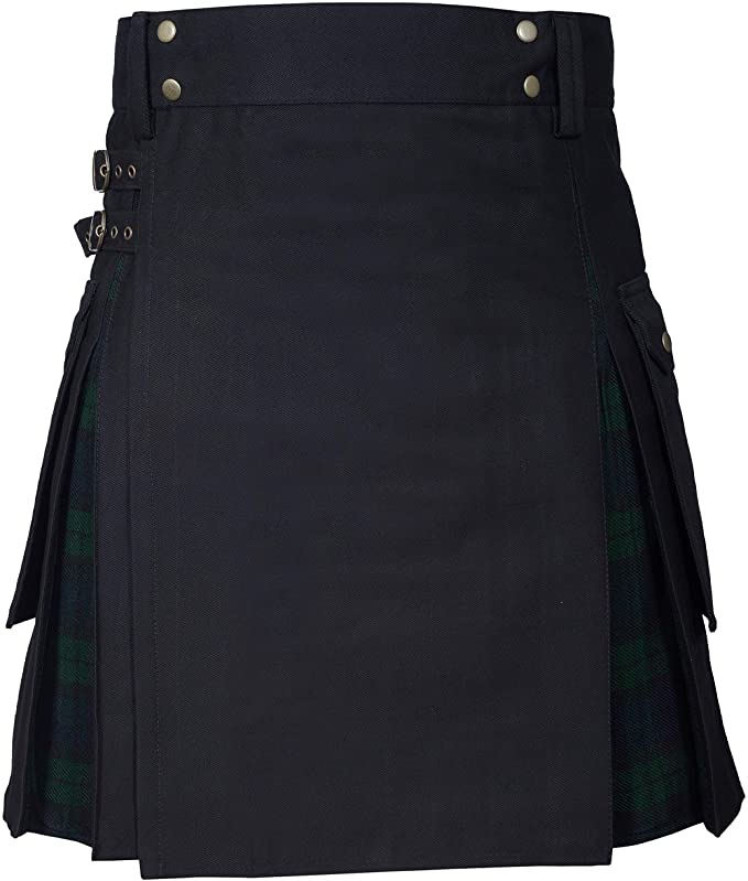 Black Watch Tartan Hybrid Kilt Box Pleated Kilt, Traditional Men's Kilt, Utility Kilt
