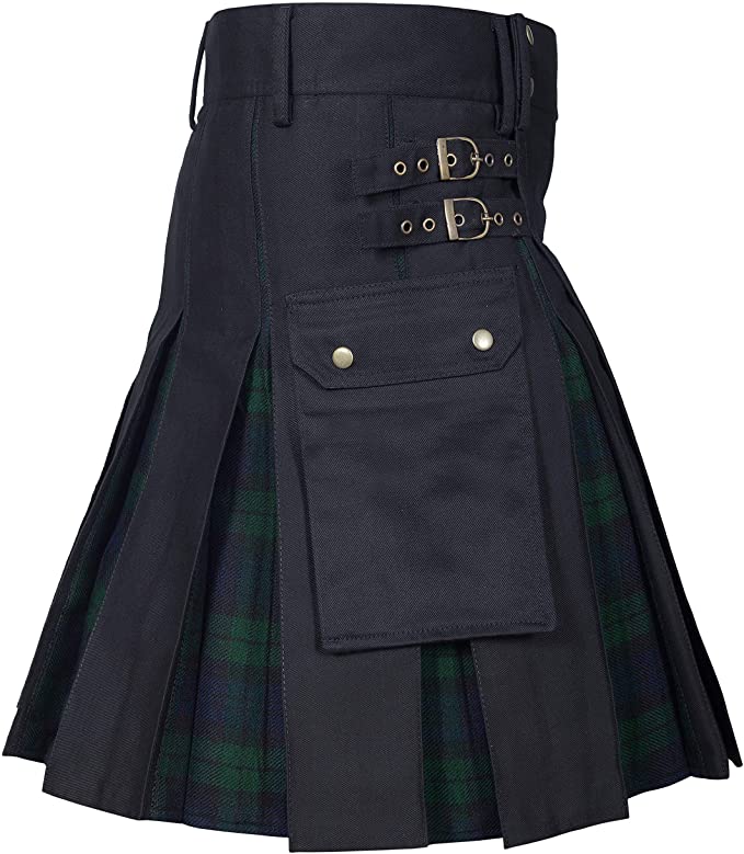 Black Watch Tartan Hybrid Kilt Box Pleated Kilt, Traditional Men's Kilt, Utility Kilt
