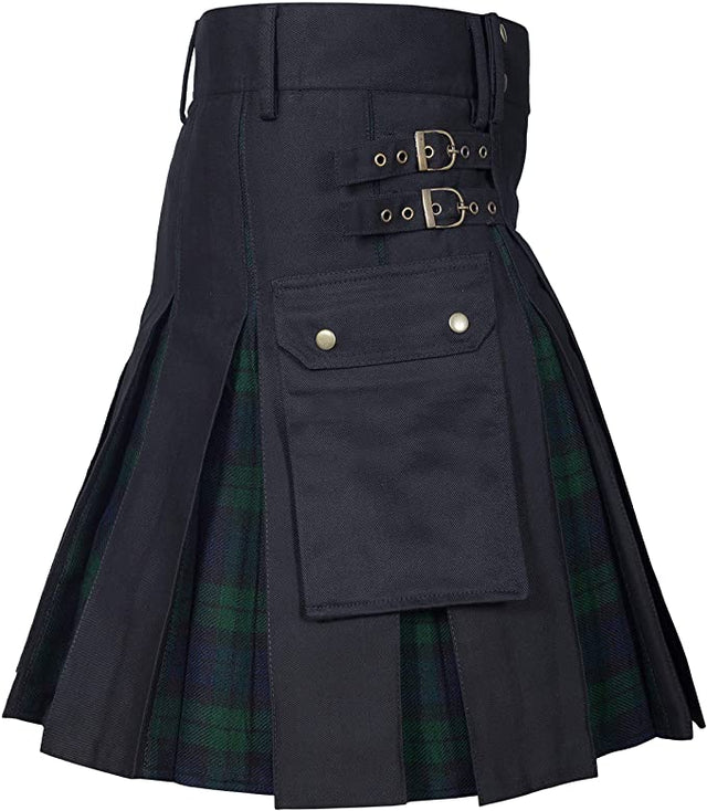 Black Watch Tartan Hybrid Kilt – Men’s Utility Pleated Kilt