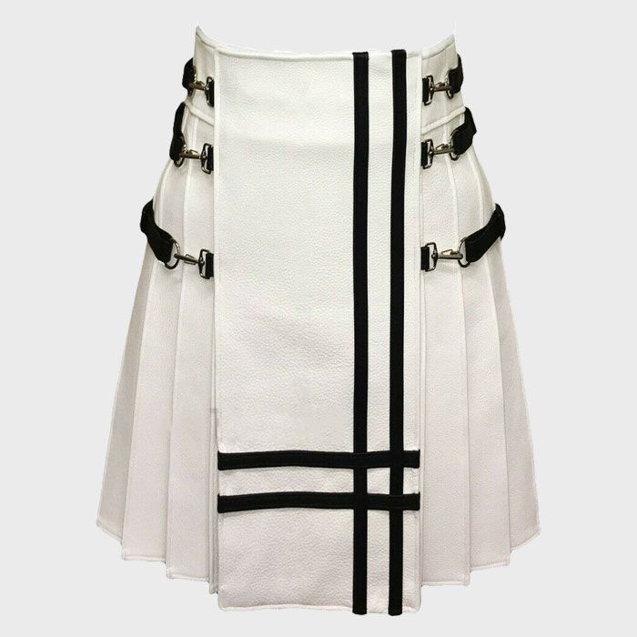 WHITE REAL LEATHER GLADIATOR KILT