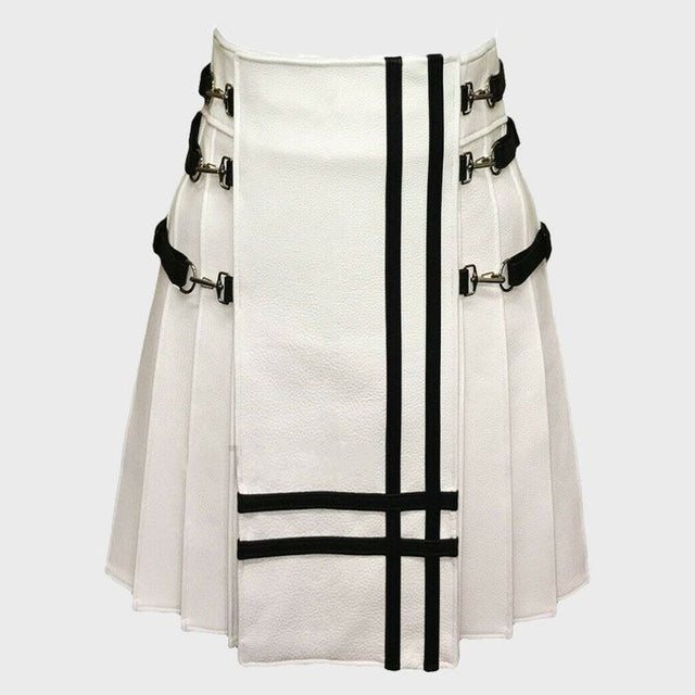 WHITE REAL LEATHER GLADIATOR KILT