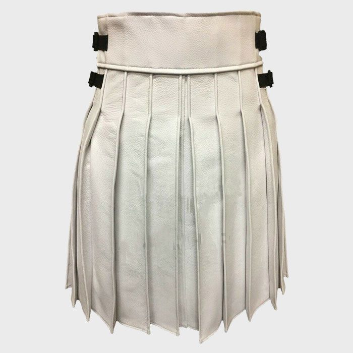 WHITE REAL LEATHER GLADIATOR KILT