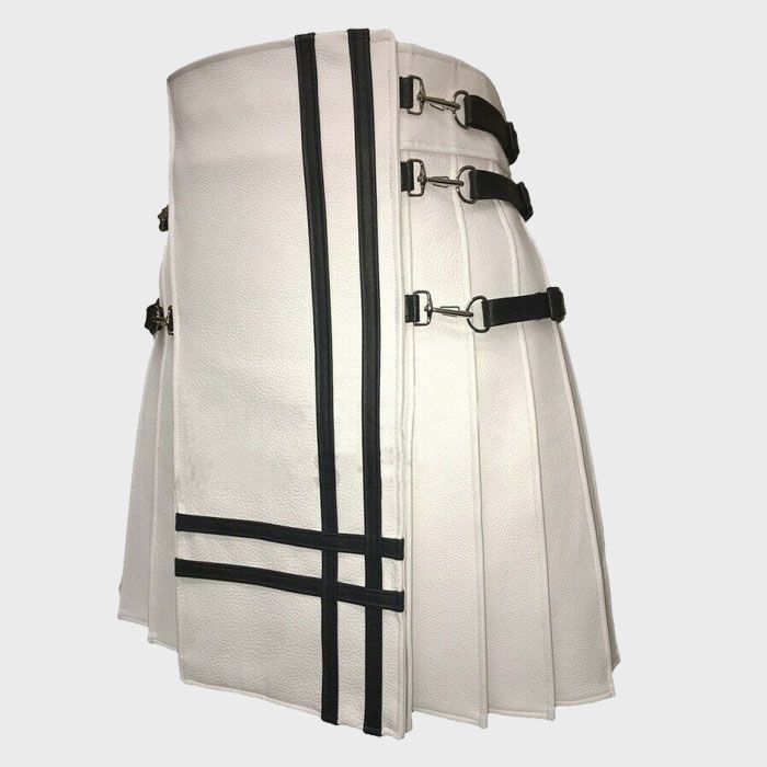WHITE REAL LEATHER GLADIATOR KILT