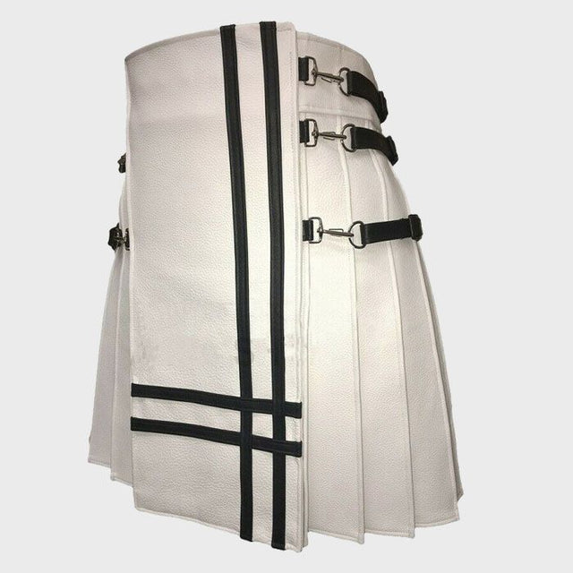 WHITE REAL LEATHER GLADIATOR KILT