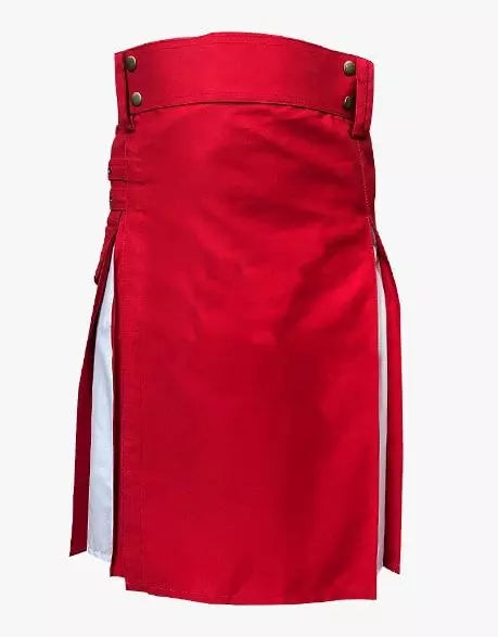 Red & White Utility Hybrid Kilt  with Cargo Pockets Length 24"