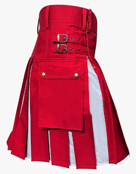 Red & White Utility Hybrid Kilt  with Cargo Pockets Length 24"