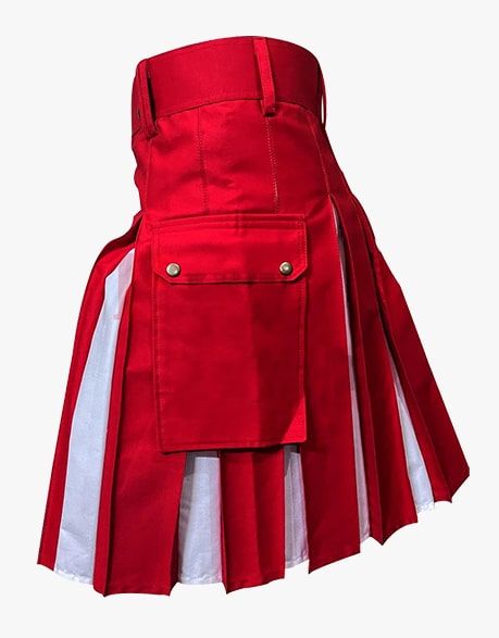 Red & White Utility Hybrid Kilt  with Cargo Pockets Length 24"
