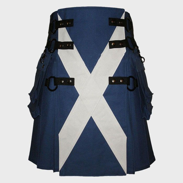 ROYAL BLUE CANVAS SAINT FLAG KILT WITH CHAIN