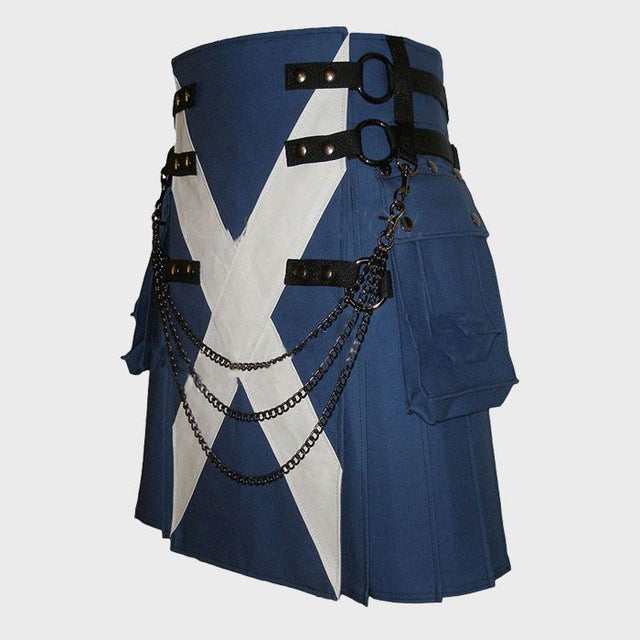 ROYAL BLUE CANVAS SAINT FLAG KILT WITH CHAIN