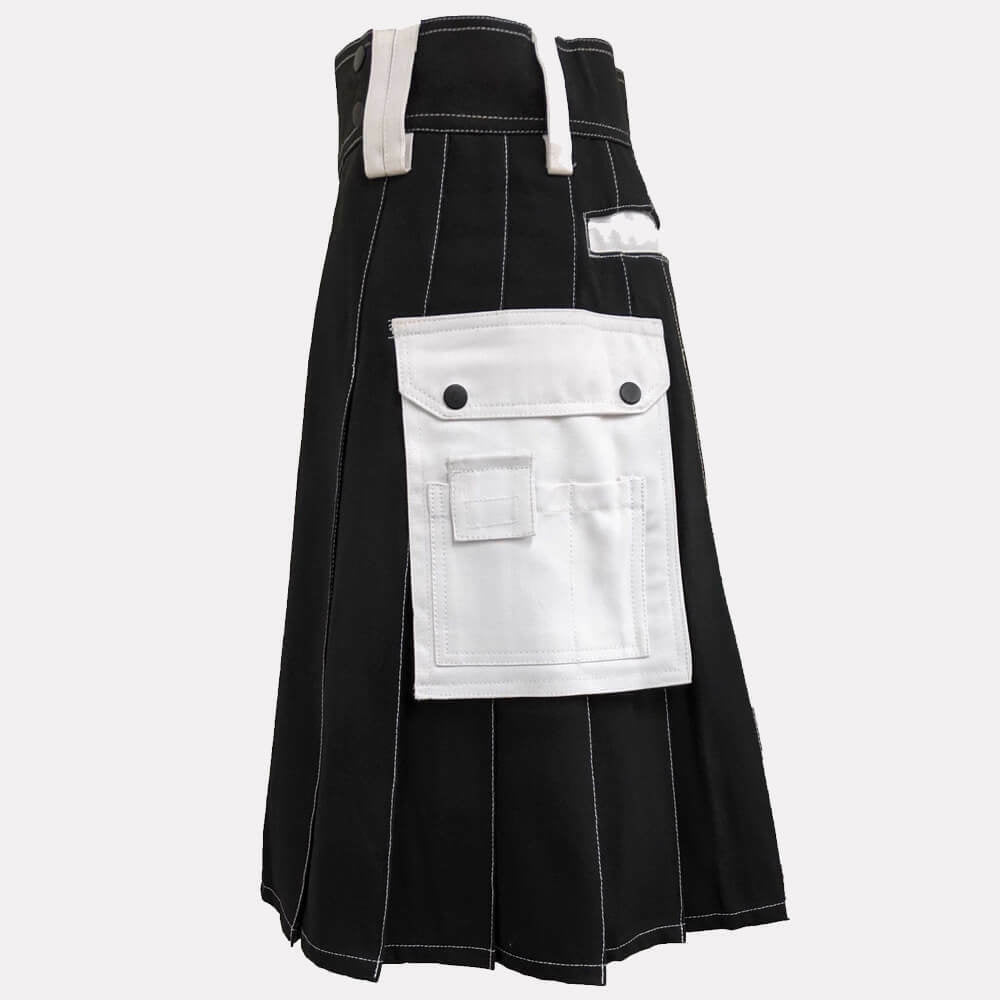Black & White Work Wear Utility Kilt for Working Men With Multi Packets