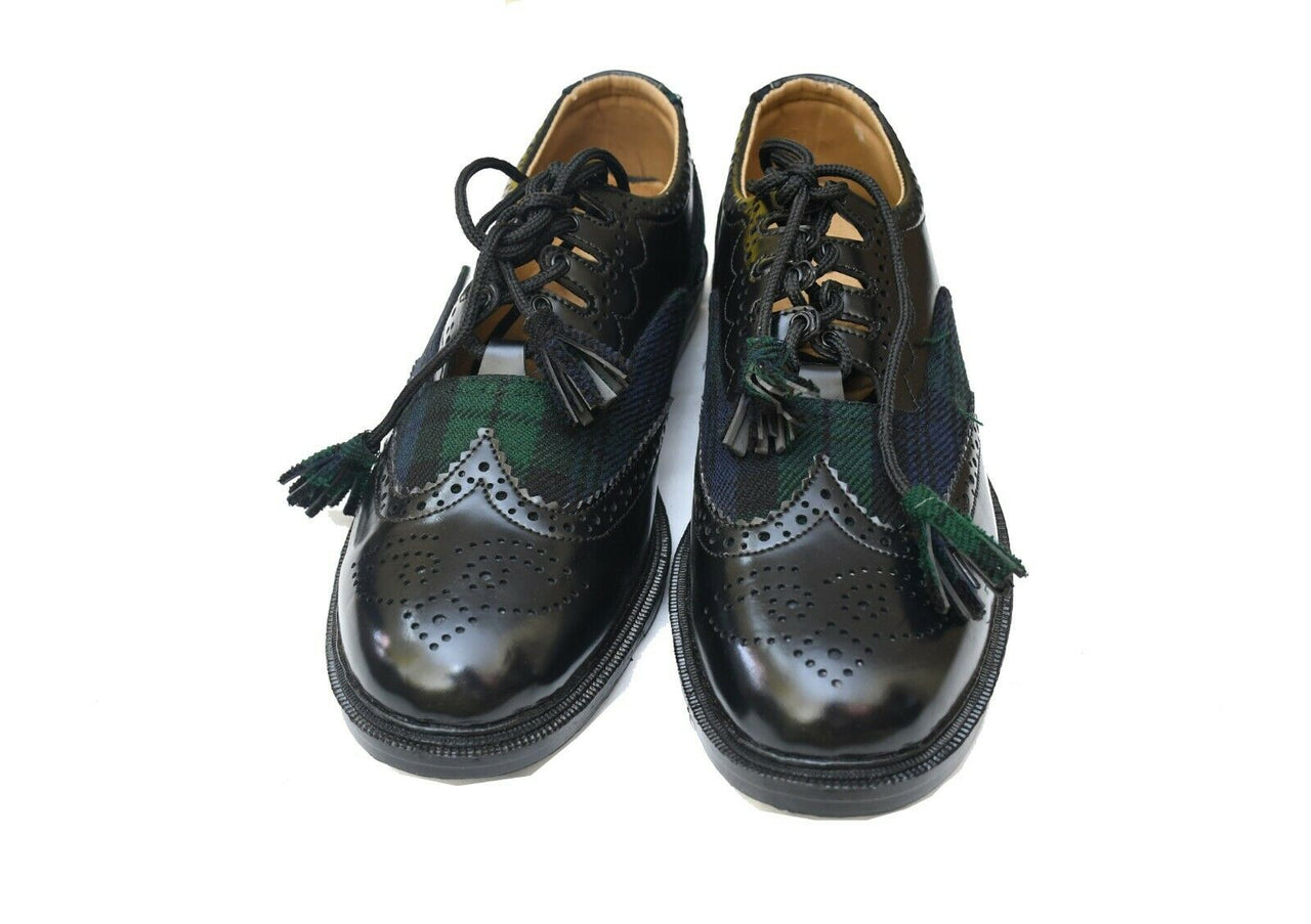 Black Watch Scottish Ghillie Brogues Kilt Leather Shoes with Leather Sole UK Size 6 - 13