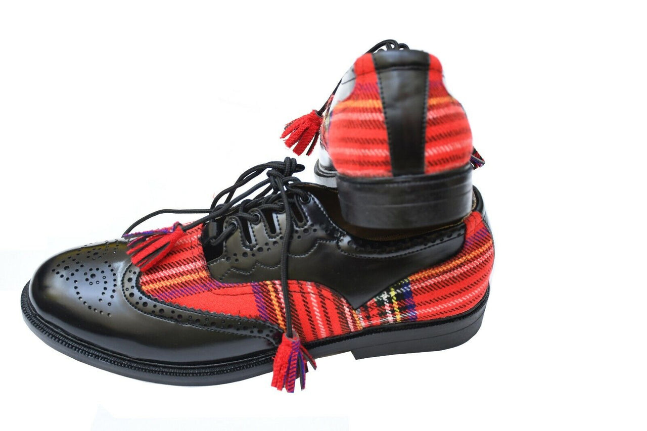 Ghillie Brogue Royal Stewart Kilt Shoes Black Leather Kilt Shoe Uk Size 6-13