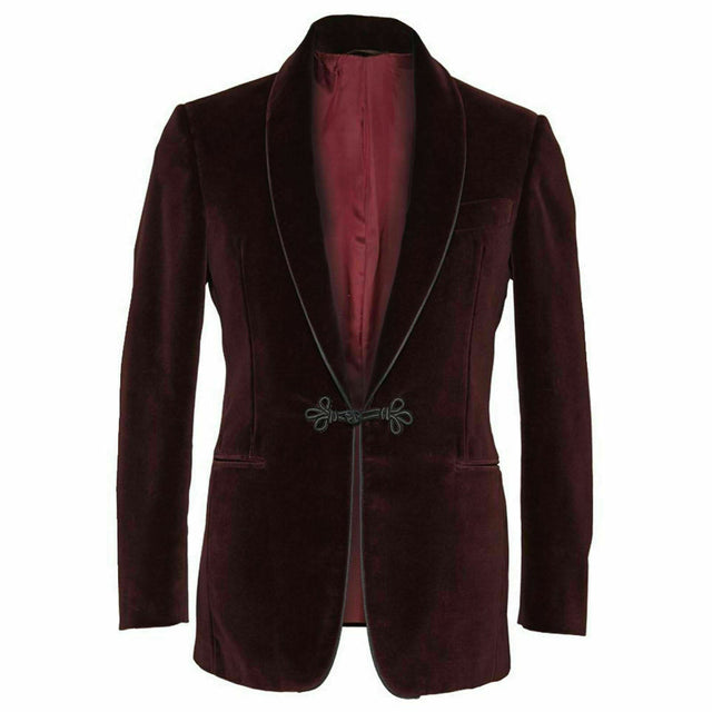 Men Burgundy Smoking Jacket Designer Wedding Groom Dinner Party Blazer Coat