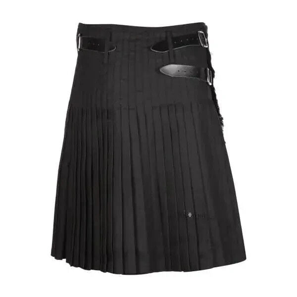 Scottish Solid Black Men's 8 Yard  Tartan Kilt
