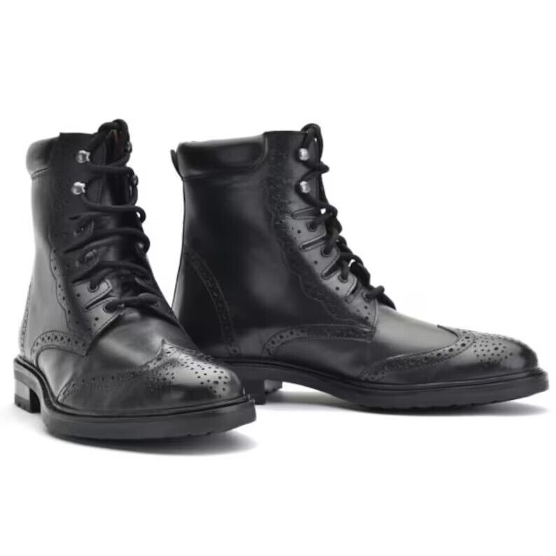 Scottish Ghillie Brogue Kilt Shoes Rubber Sole Black Leather Brogues Kilt Boots