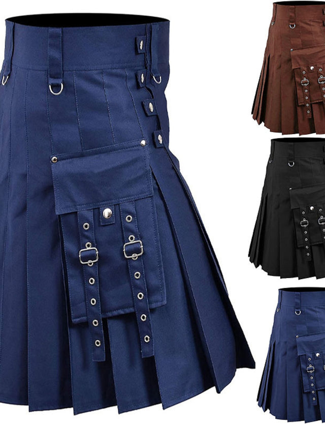 Scottish Utility Kilts for Men Linen Pleated Kilt Retro Gothic Kilt
