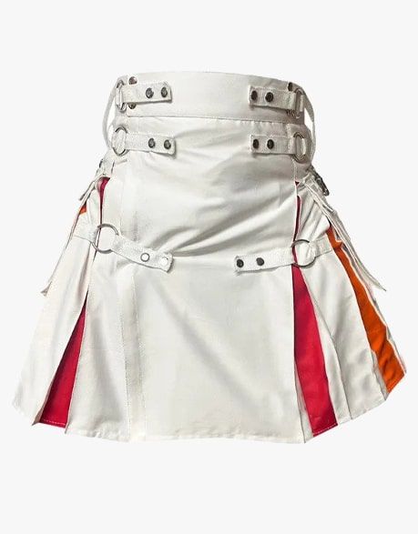 Scottish  Men's Rainbow White Cotton Hybrid Kilt Nylon Straps Utility Colorful Pleats Kilt - Pride Kilt