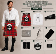 Royal Stewart Scottish Tartan Kilt Outfit for Men – 9 Piece Traditional Highland Dress Set with Sporran, Belt & Accessories