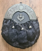 Antique Thistle Black Rabbit Fur Full Dress Sporran 