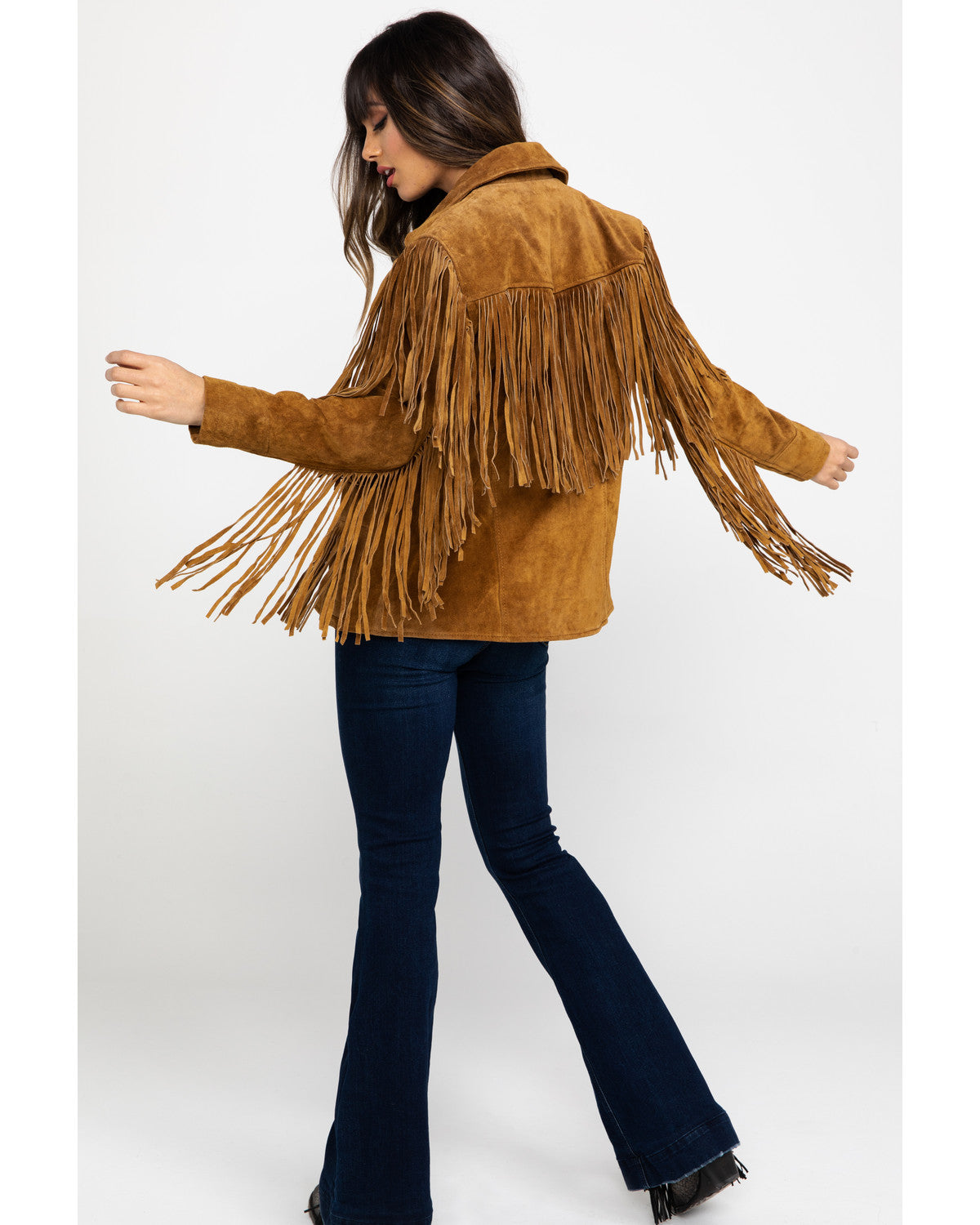 Women Tan Brown Suede Western Style handmade Leather Fringe Jacket