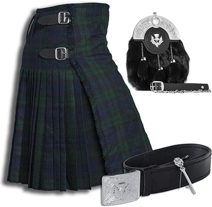 Demand Scottish Outfit Highland Tartan Kilt Set With Sporran Belt Buckle & Pin