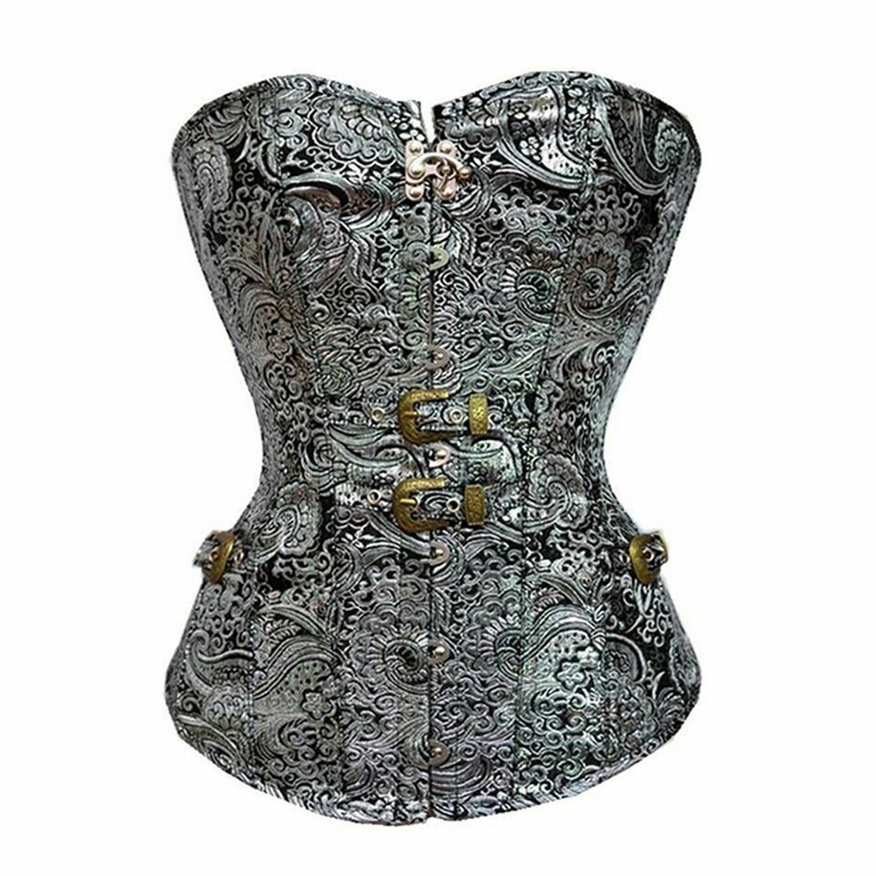 Overbust Punk Sexy Corset Silver Steampunk Retro Bustiers Modeling