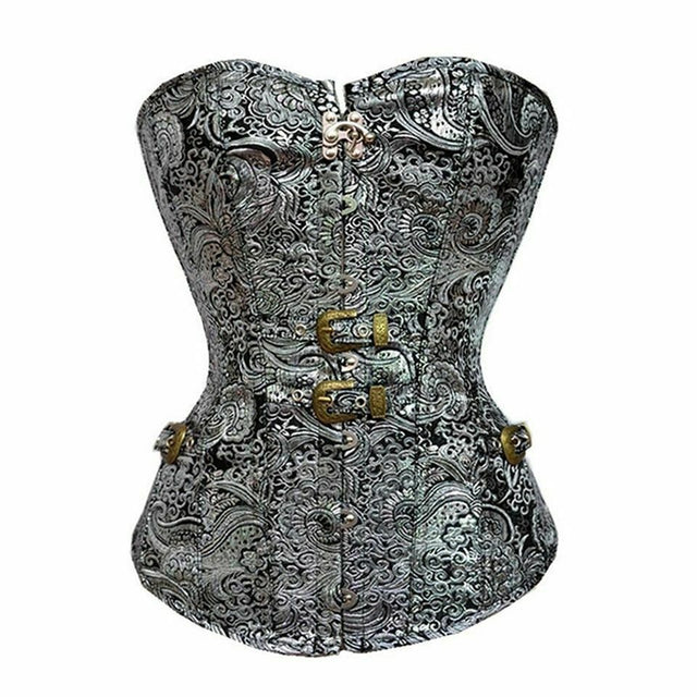 Overbust Punk Sexy Corset Silver Steampunk Retro Bustiers Modeling