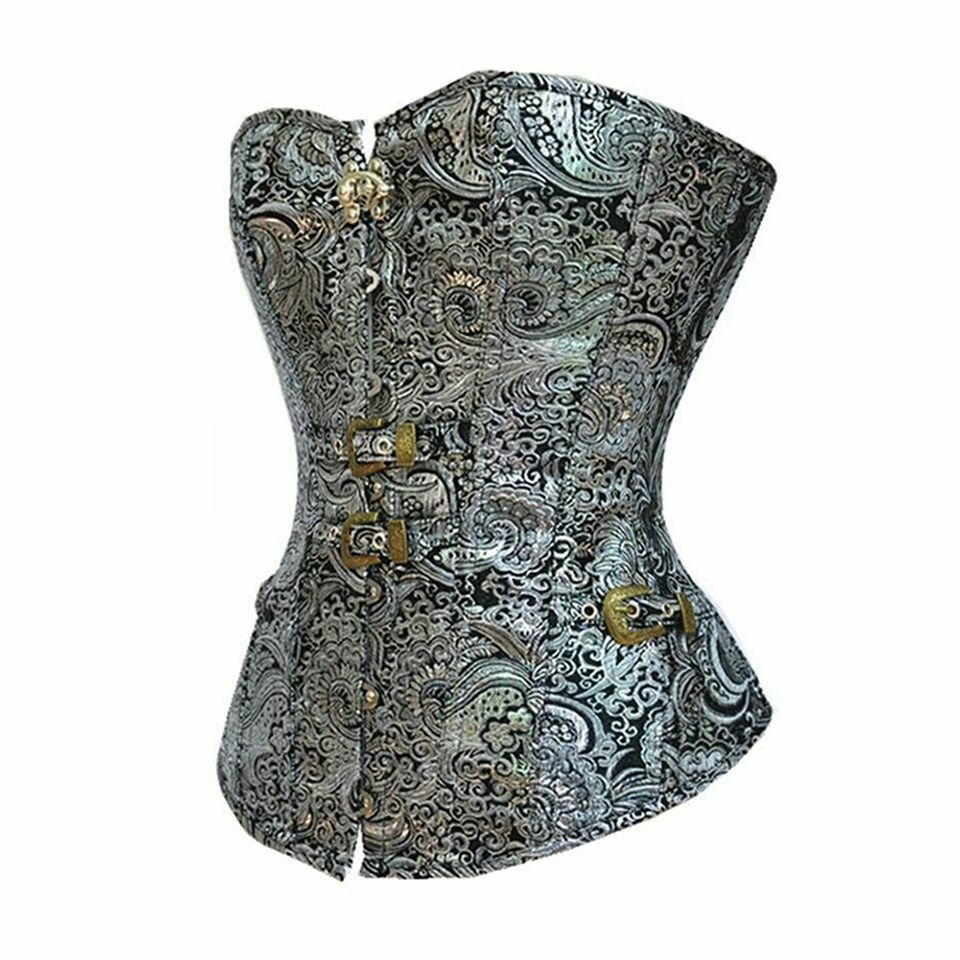 Overbust Punk Sexy Corset Silver Steampunk Retro Bustiers Modeling