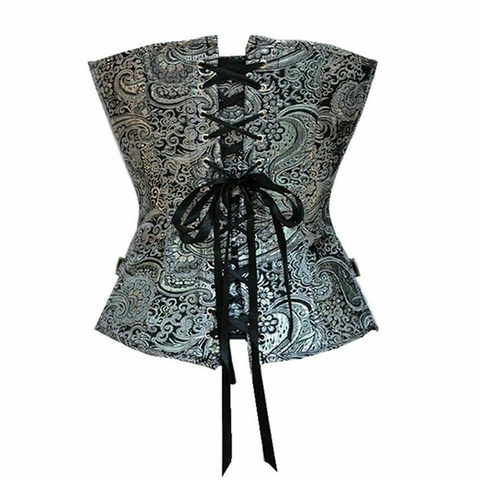 Overbust Punk Sexy Corset Silver Steampunk Retro Bustiers Modeling