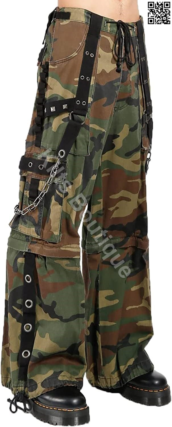 Camouflage Jungleland Gothic Cyber Trouser Bondage Pant Punk Shorts Metal Studs Trouser Pant