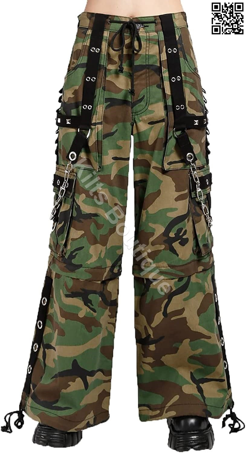 Women Camouflage Jungleland Gothic Cyber Trouser Bondage Pant Punk Shorts Metal Studs Trouser Pant