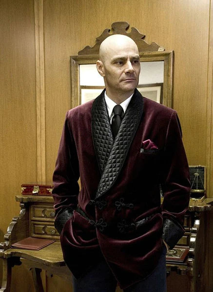 Men's Burgundy  Velvet Smoking Quilted Long Dinner Coat